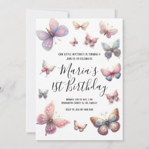 Our Little Butterfly Girls Pink Birthday Invitation
