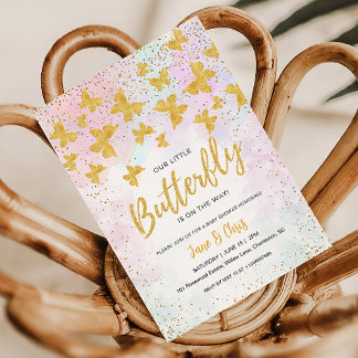 Our Little Butterfly Gold Glitter Invitation
