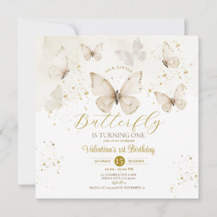 Our Little Butterfly is turning one White Cream Invitation