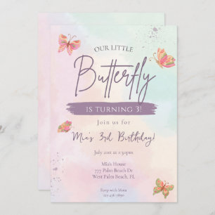 Our Little Butterfly Pastel Butterfly Birthday Invitation