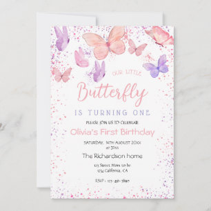 Our Little Butterfly Pink 1st Birthday Invitation