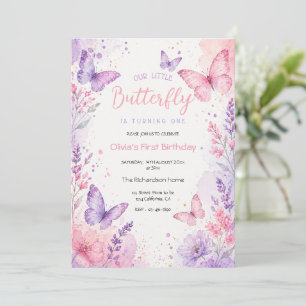 Our Little Butterfly Pink 1st Birthday Invitation