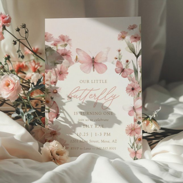 Our Little Butterfly Pink Girls 1st Birthday Invitation (Creator Uploaded)