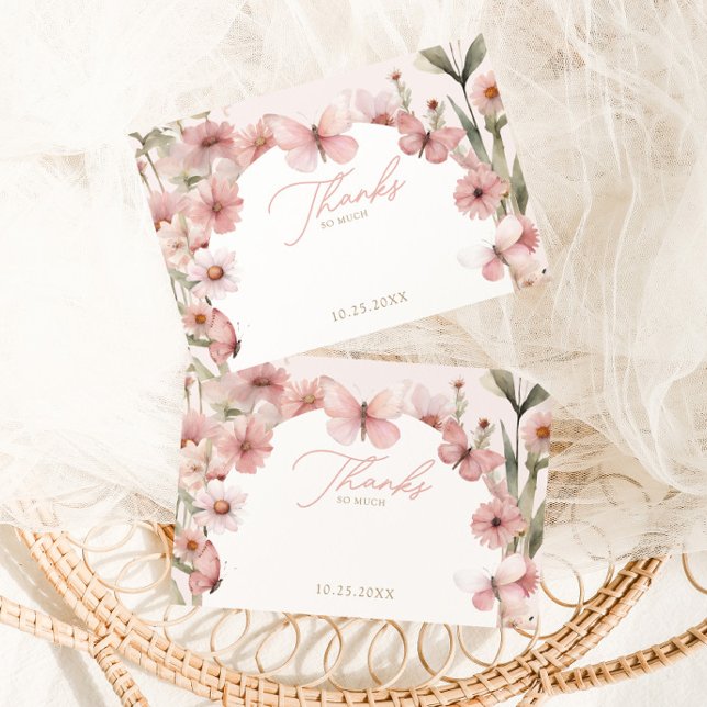 Our Little Butterfly Pink Girls Birthday Thank You Card (Creator Uploaded)