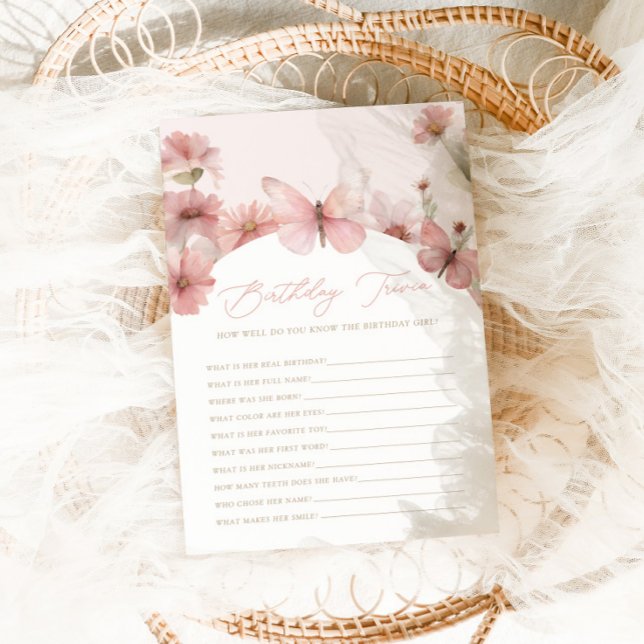 Our Little Butterfly Pink Girls Birthday Trivia Card (Creator Uploaded)