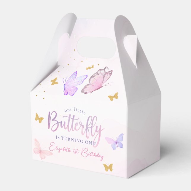 Our Little Butterfly Pink Purple Girl 1st Birthday Favour Box (Front Side)