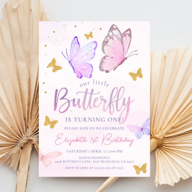 Our Little Butterfly | Pink Purple Girl Birthday Invitation (Creator Uploaded)