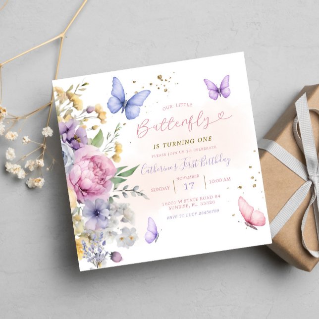 Our Little Butterfly Pink Wildflower 1st Birthday Invitation (Creator Uploaded)