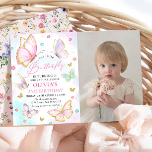 Our Little Butterfly Rainbow Girl Birthday Photo Invitation