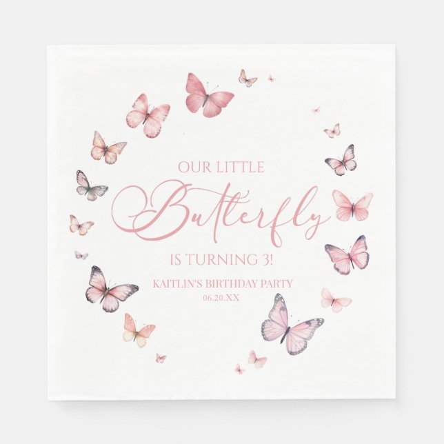 Our Little Butterfly Soft Pink Birthday Party Napkin (Front)