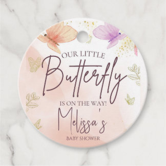 Our Little Butterfly Watercolor Pink Purple Gold  Favour Tags