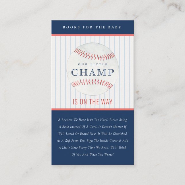 Our Little Champ Baseball Books for Baby Shower Enclosure Card (Front)
