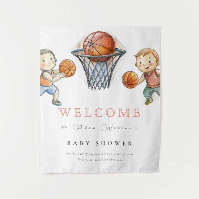 Our Little Champ Basketball Basket Boy Baby Shower Tapestry (Front)