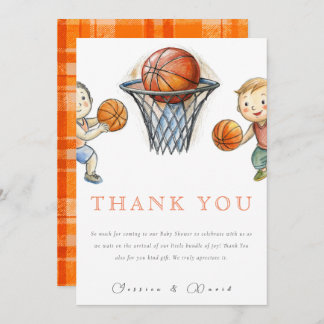 Our Little Champ Basketball Basket Boy Baby Shower Thank You Card