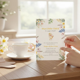 Our Little Chick Watercolor Floral Baby Shower  Invitation