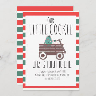 Our Little Cookie Christmas First Birthday Wagon Invitation