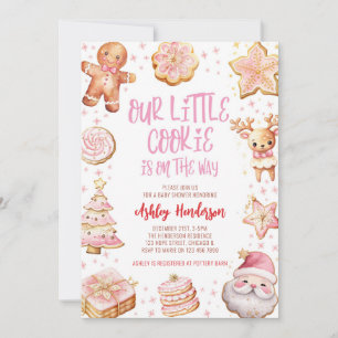 Our Little Cookie Pink Christmas Girl Baby Shower Invitation