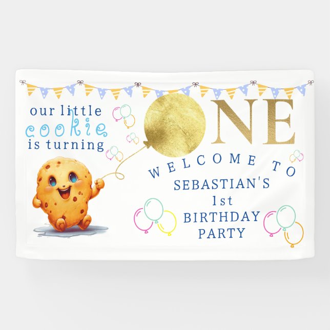 Our Little Cookie Turning ONE Cute 1st Birthday Banner (Horizontal)