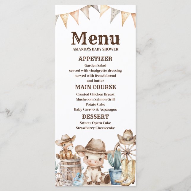 Our Little Cowboy Baby Shower Cactus Desert Menu (Front)