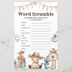 Our Little Cowboy Baby Shower Word Scramble Game
