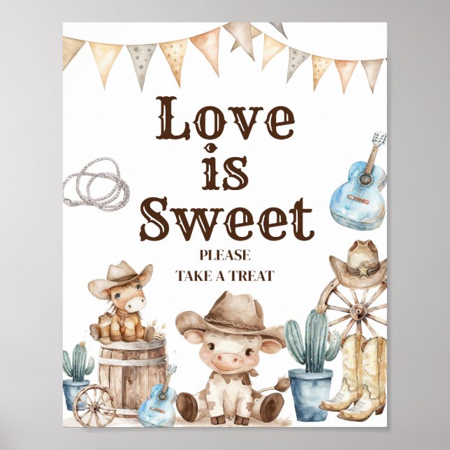 Our Little Cowboy Cactus Baby Shower Love is Sweet Poster (Front)