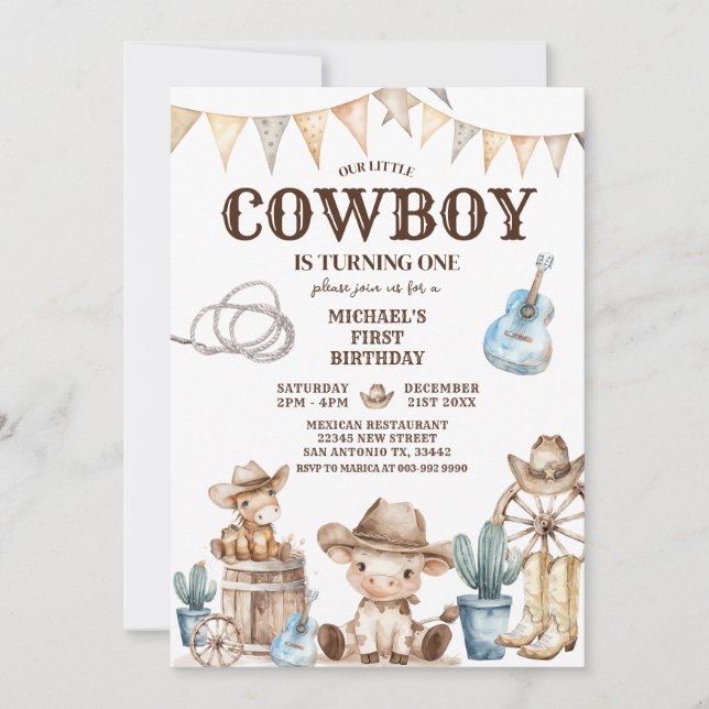 Our Little Cowboy Wild West 1st Birthday Invitation (Front)