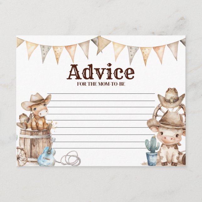Our Little Cowboy Wild West Baby Shower Advice Enclosure Card (Front)