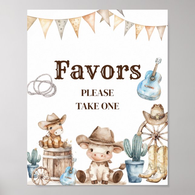 Our Little Cowboy Wild West Baby Shower Favours Poster (Front)