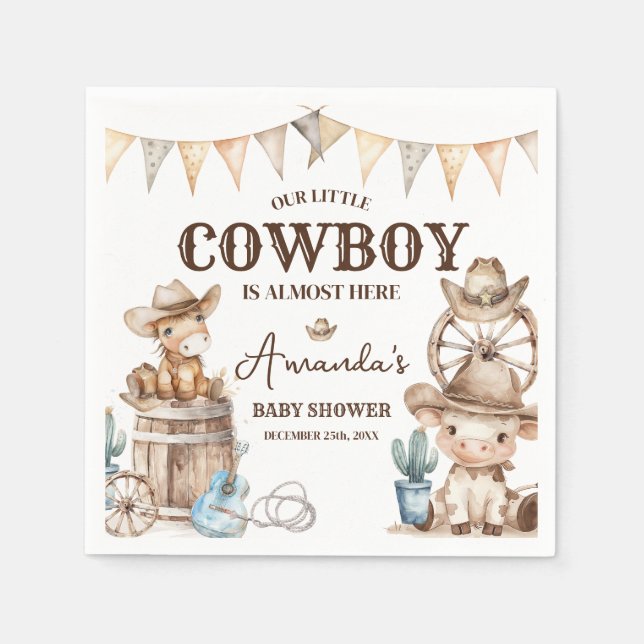 Our Little Cowboy Wild West Baby Shower  Napkin (Front)