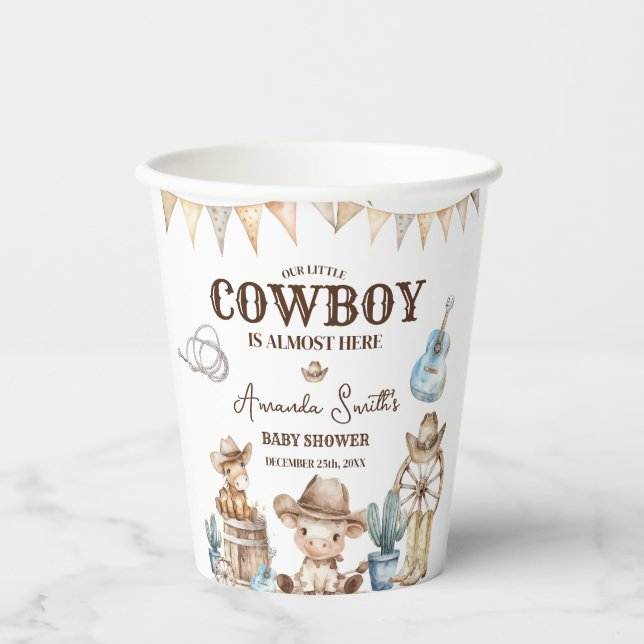 Our Little Cowboy Wild West Baby Shower Paper Cups (Front)