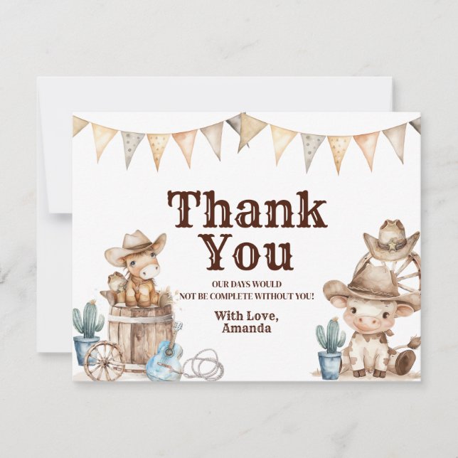 Our Little Cowboy Wild West Baby Shower Thank You Card (Front)