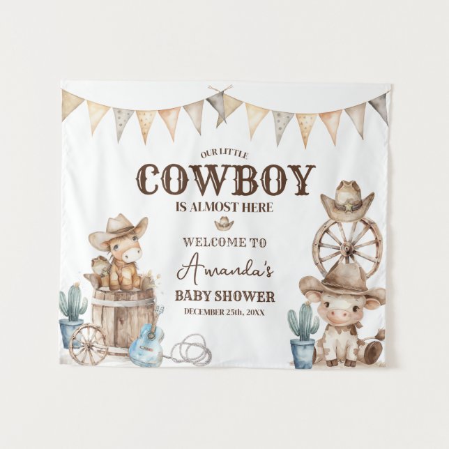 Our Little Cowboy Wild West Baby Shower Welcome Tapestry (Front (Horizontal))