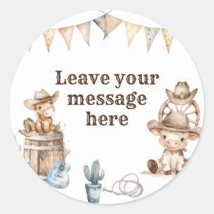 Our Little Cowboy Wild West Love Your Message Classic Round Sticker