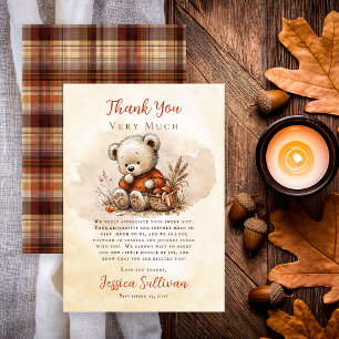 Our Little Cub Fall Teddy Bear Baby Shower Thank You Card