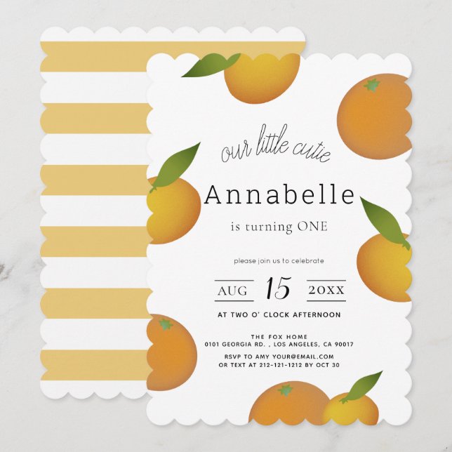 Our Little Cutie Citrus Orange Girl 1st Birthday Invitation (Front/Back)