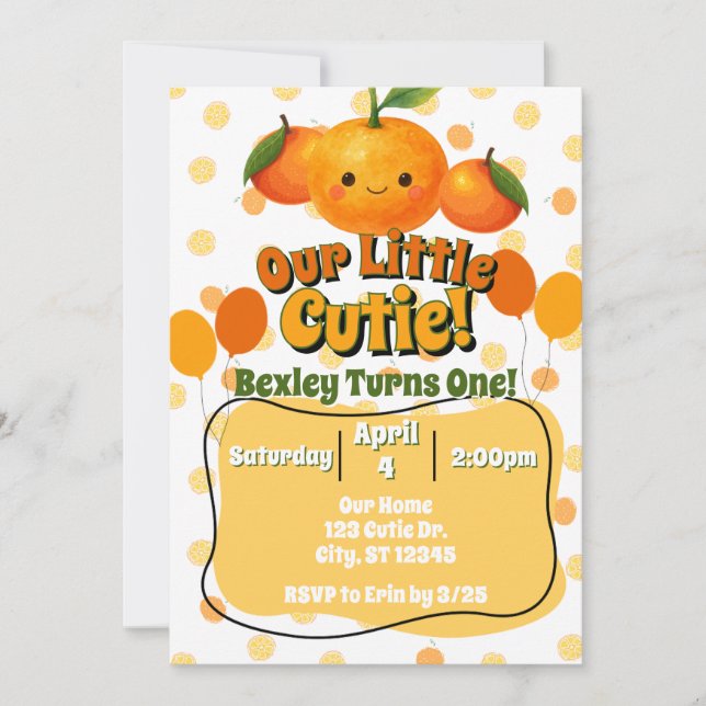 Our Little Cutie clementine birthday Invitation (Front)