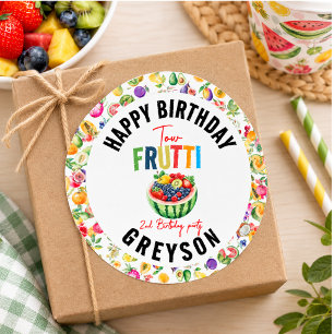 Our little cutie fruitt 2nd Birthday Party Classic Round Sticker