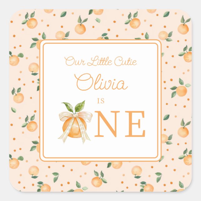 Our Little Cutie Is One First Birthday Square Sticker (Front)