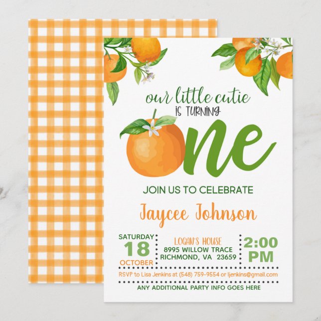 Our Little Cutie is Turning One Invitation - OP (Front/Back)