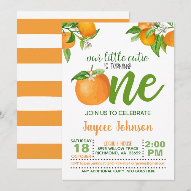 Our Little Cutie is Turning One Invitation - OS (Front/Back)