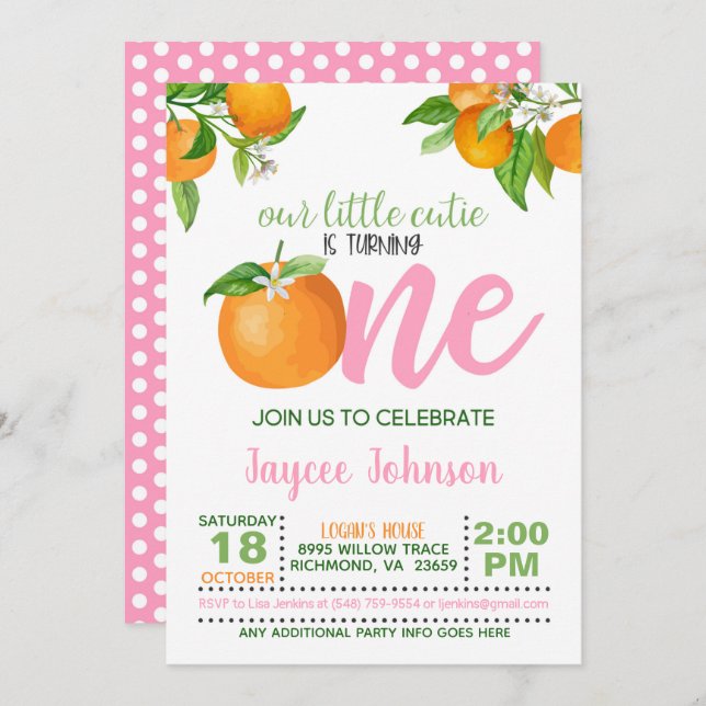 Our Little Cutie is Turning One Invitation - PD (Front/Back)