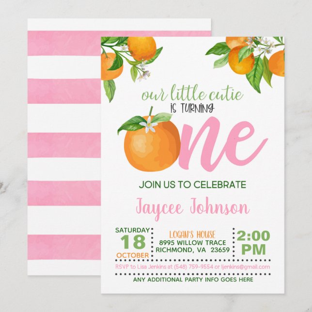 Our Little Cutie is Turning One Invitation - PS (Front/Back)