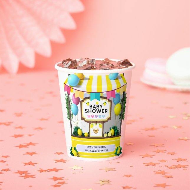 Our Little Cutie Lemonade Stand Baby Shower Paper Cups (Insitu)