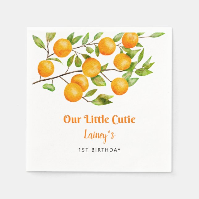 Our Little Cutie Orange Birthday Party Napkin (Front)