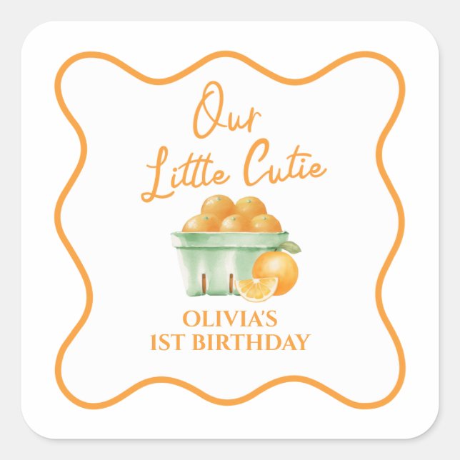 Our Little cutie orange birthday Square Sticker (Front)