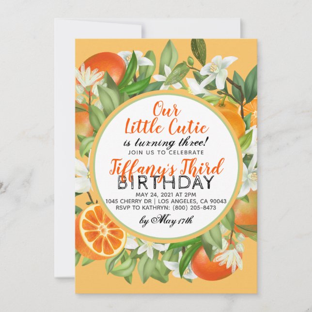 Our Little Cutie Orange Fruit Birthday Invitation (Front)