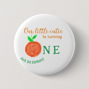 Our little cutie orange one birthday citrus fruit  6 cm round badge