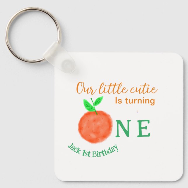 Our little cutie orange one birthday citrus fruit  key ring (Front)