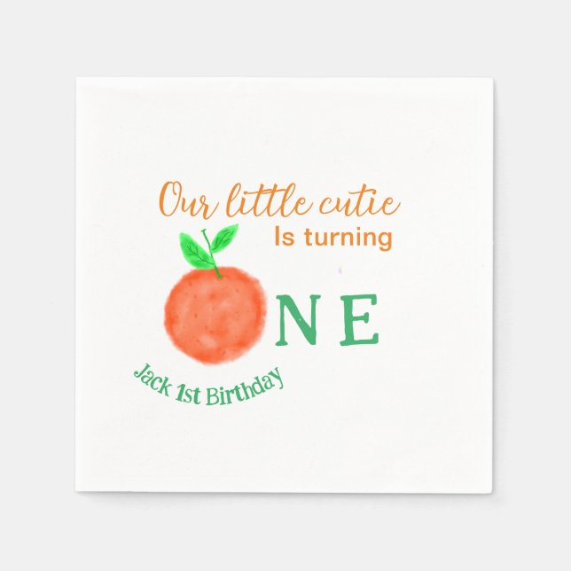 Our little cutie orange one birthday citrus fruit  napkin (Front)