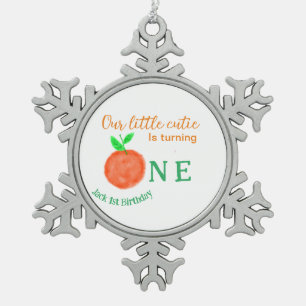 Our little cutie orange one birthday citrus fruit snowflake pewter christmas ornament